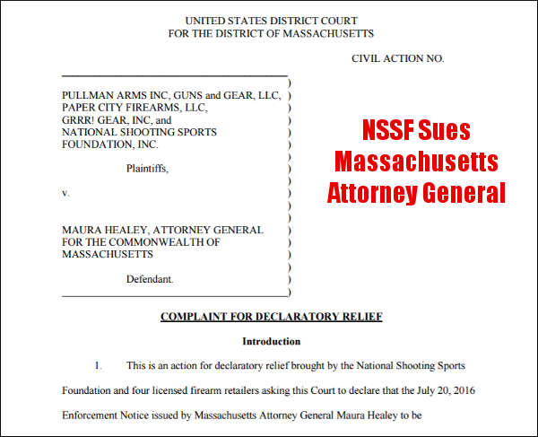 Massachusetts Attorney General Maura Healey Federal civil action lawsuit NSSF